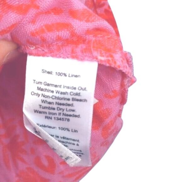 Vineyard Vines Size S Blouse Tunic Linen Tile Otami Tassel Pink Floral Hi Low - Picture 5 of 10
